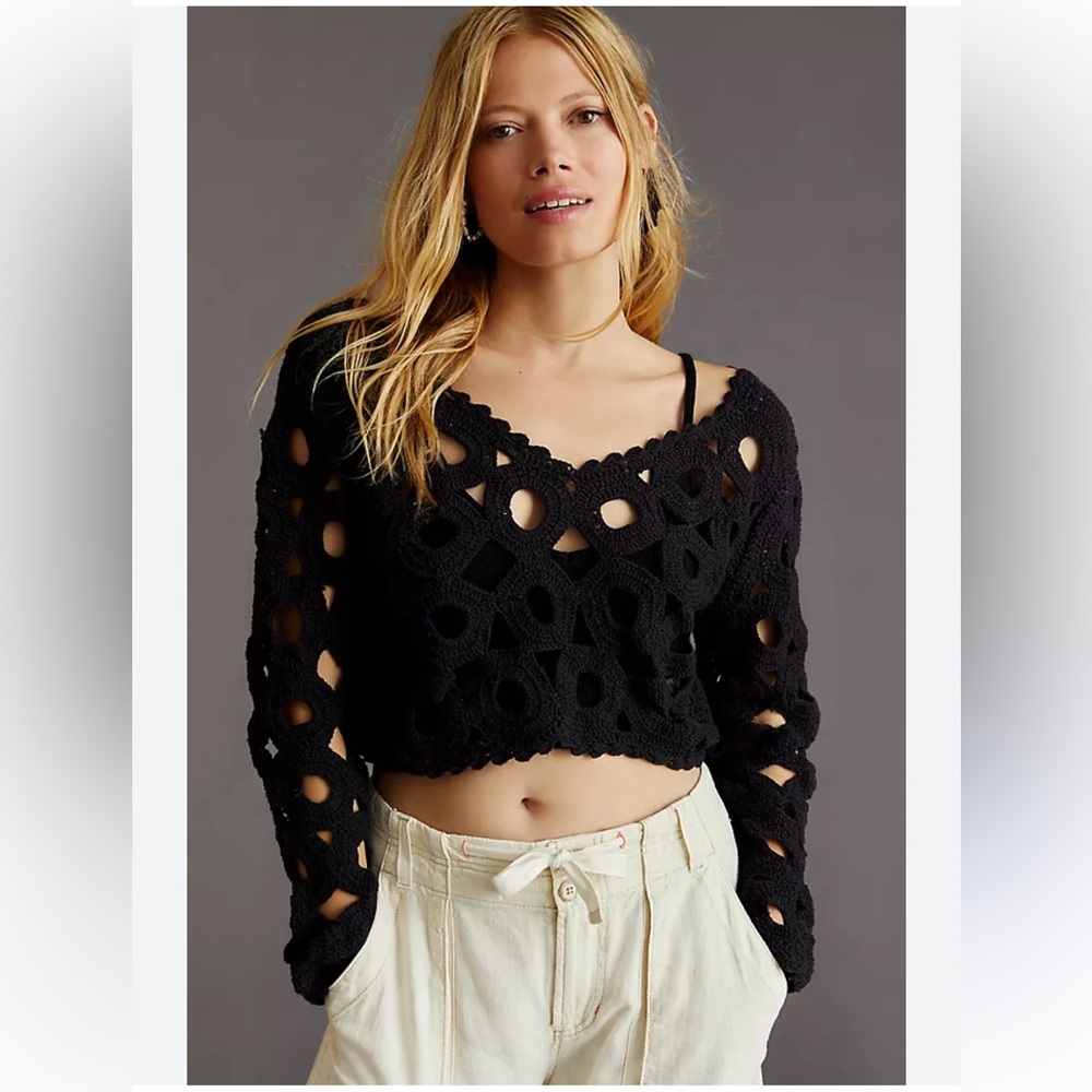 Anthropologie Maeve Black Cut Out Crochet Crop Top -  Womens One Size